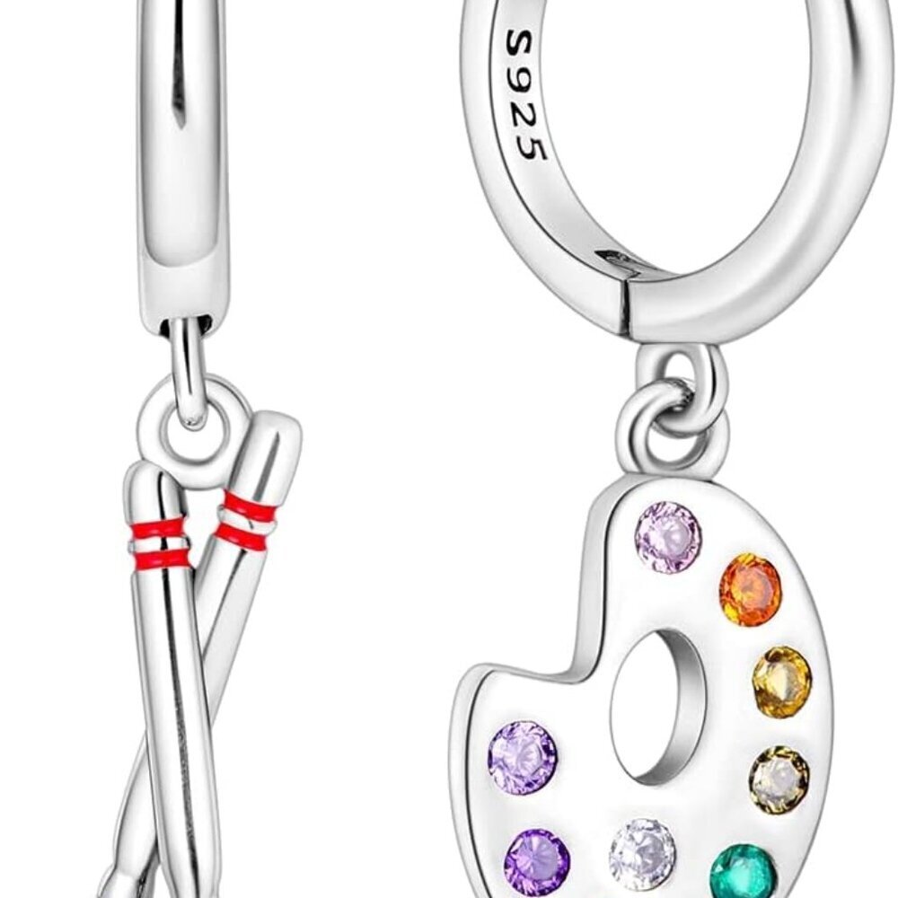 Colorful Asymmetric Artist Palette Dangle Earrings in Sterling Silver for Women
